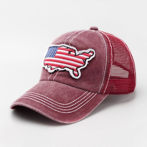 Gorra Camionero Vintage Algodón Lavado Malla Bordado Bandera EE UU Ajustable Béisbol Para Hombres Mujeres Exterior