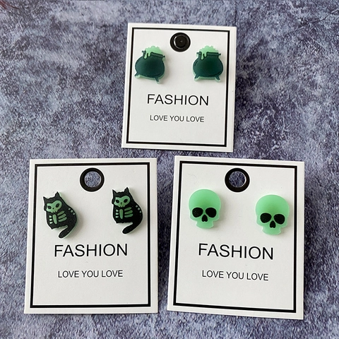 Halloween Luminous Stud Earrings Acrylic With Stainless Steel Earring Post Spooky Witch Cauldron Ghost Cat Glow In Dark Jewelry