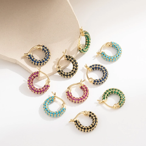 Huggie Hoop Ohrringe Kupfer Mit Mikro Pavé Zirkon Mehrlagig Rund Kreis Schmuck Für Herren Damen Elegant High End Stil