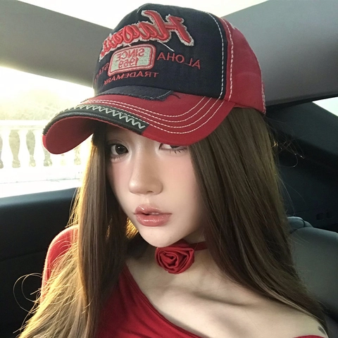 American Vintage Washed Distressed Baseball Cap Hawaii Embroidered Adjustable Contrast Color Sunshade Hat For Men Women