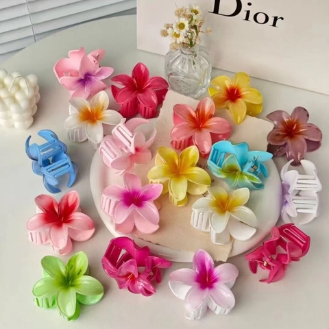 Flower Hair Claw Clips Plumeria Gradient Resin Acrylic Hair Clamps Women Girls Summer Beach Style