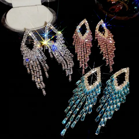 Raute Lange Quaste Hängerohrringe Kupfer Zirkonia Mit 925 Sterling Silber Ohrstecker Glänzender Luxus Party Schmuck Für Damen