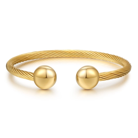 Twisted Cable Cuff Bracelet Stainless Steel Double Ball Open Bangle Vintage Industrial Style For Men Women