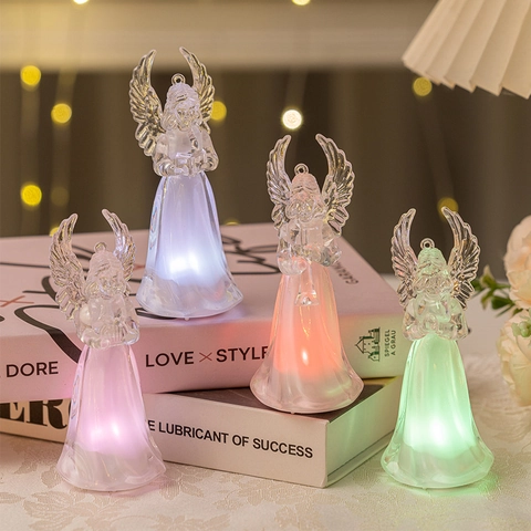 Angel Figurine Night Light Clear Acrylic LED Glowing Multi-Color Changing For Christmas Wedding Home Decor Ornament