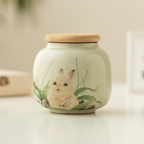 Barattolo Da Tè In Ceramica Ru Kiln Piccolo Contenitore Con Coperchio In Legno Portatile Stile Orientale Decorativo