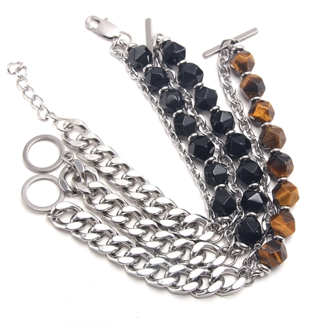 Pulsera De Piedra Natural Ojo De Tigre Y Acero Inoxidable Con Cierre OT Tendencia Hip Hop Joyería Unisex