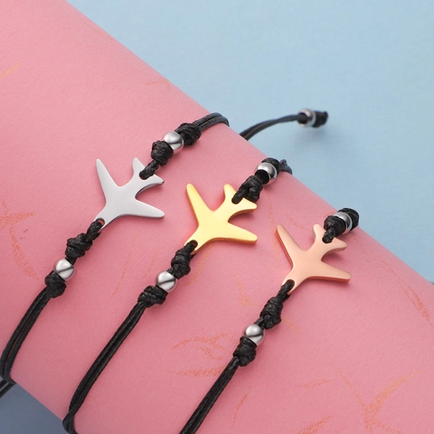 Pulsera Con Amuleto De Avión Y Mapa Del Mundo Acero Inoxidable 304 Cuerda De Cera Tejida Ajustable Joyería De Viaje