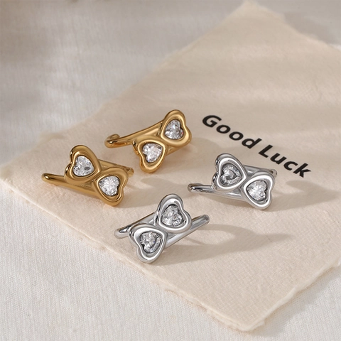 Boucles D'Oreilles Cœur En Acier Inoxydable Avec Zircone Forme De Cœur Plaqué Or Pour Femme