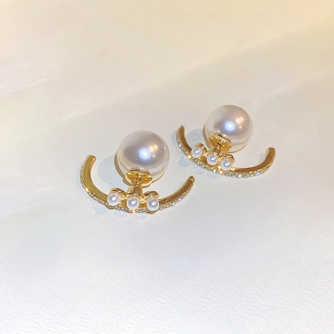 Orecchini Eleganti In Lega Strass E Finta Perla Artificial Con Perno In Argento Sterling 925 Gioielli Geometrici Doppia Faccia