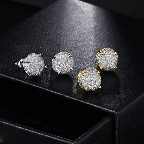 Orecchini a Bottone Iced Out a Cupola Rotonda Hip Hop per Uomo Donna Rame Zirconia Pavé Strass Orecchini Chiusura a Vite Gioielli
