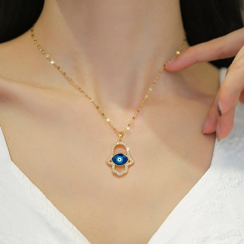 Hamsa Hand Böser Blick Anhänger Halskette Für Frauen Edelstahlkette Kupfer Zirkonia Inlay Luxus Party Schmuck