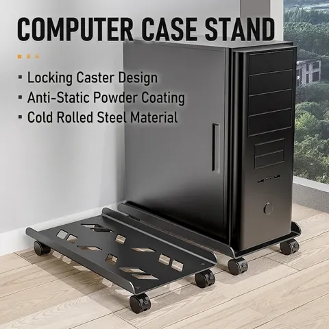 Mobile CPU Stand Computer Tower Holder Adjustable Width Under Desk Rolling With Locking Caster Wheels Heavy Duty Steel