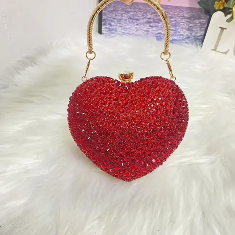 Heart Shaped Rhinestone Evening Bag Mini Sparkling Clutch Handbag With Metal Handle And Chain Strap For Women Party