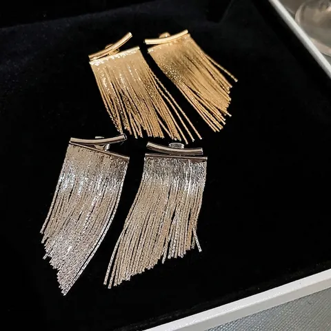Lange Ketten Quasten Ohrringe Mit Gebogenem Stab Kupfer Metall Schmuck Und Silberem Ohrstecker Für Frauen Mode