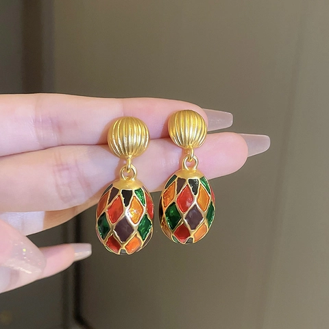 Boucles D'oreilles Pendantes Émail Français Vintage Avec Tige En Argent Sterling 925 Bijoux Style Œuf De Fabergé