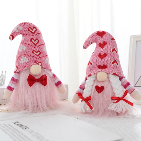 Gnom De Saint Valentin Poupée En Peluche Chapeau Tricoté À Cœur Rose Rudolph Sans Visage Décoration De Table Cadeau Romantique