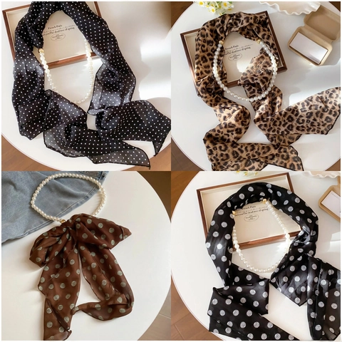 Retro Schal Halskette Imitation Künstliche Perle Künstliche Perlen Stoff Leopard Polka Dot Print Mode Schlüsselbein Kette Schmuck Damen