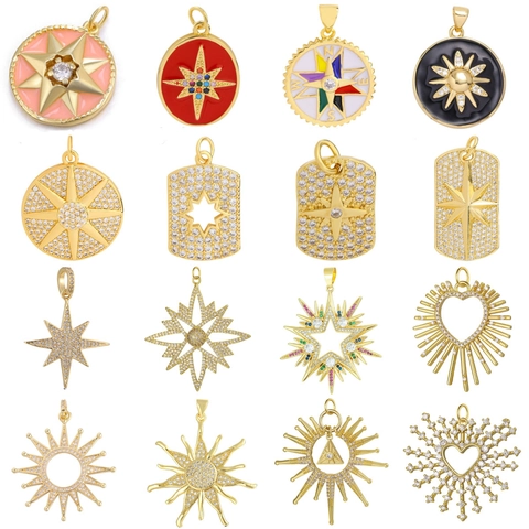 Sun Star Heart Compass Charms Copper Inlaid Zircon Enamel DIY Jewelry Making Pendants For Necklace Bracelet Accessories