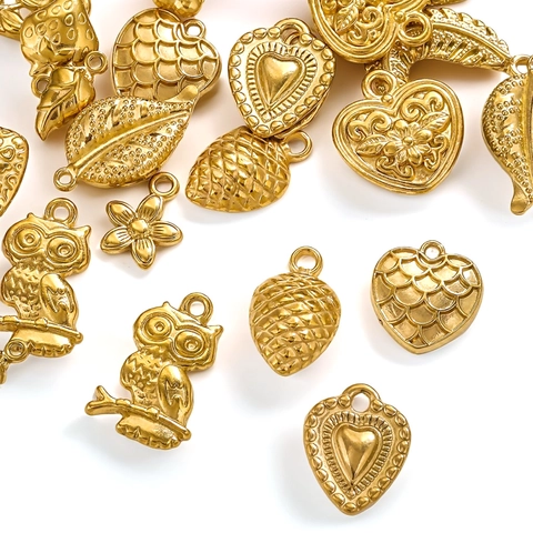 Stainless Steel Charms Pendants DIY Jewelry Making Vintage Heart Leaf Flower Strawberry Shape Waterproof Findings