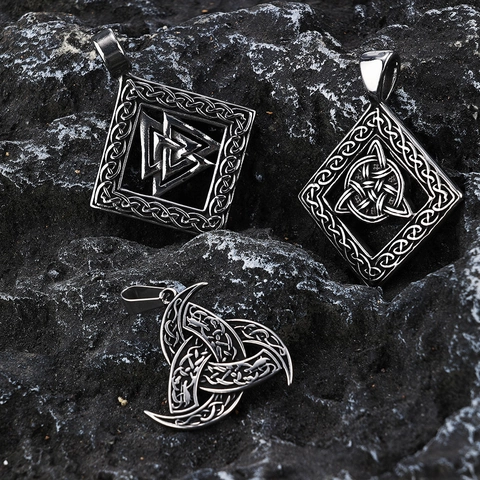 Valknut Nordic Viking Pendant Necklace Stainless Steel Polished Retro Celtic Knot Totem Jewelry For Men Women