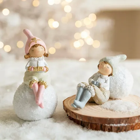 Resin Angel Figurines And Winter Girl Boy Statues Hand Painted Faceless Sculpted Ornaments Desktop Christmas Holiday Decor
