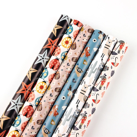 Gift Wrapping Paper Colorful Cartoon Animal Ladybug Star Pattern Copperplate Paper For Birthday Party DIY Crafts Decor