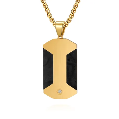 Titanium Stahl Halskette Anhänger Herren Rechteckig Geometrisch Kohlefaser Einlage Zirkon Akzent Mode Schmuck Accessoire