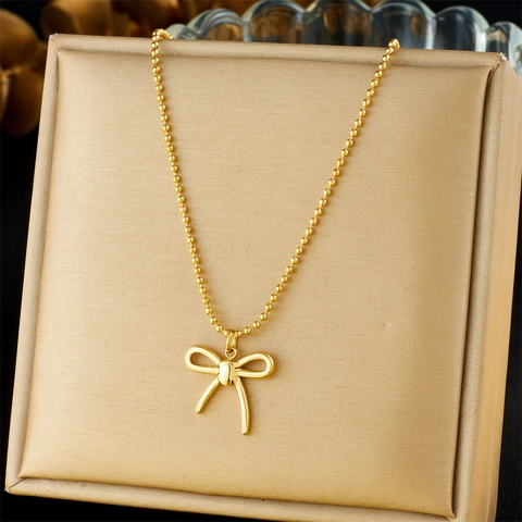 Collana Con Pendente A Fiocco Acciaio Inossidabile Placcato Oro Catena A Sfere Minimalista Gioielli Regalo Elegante Per Donne