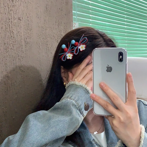 Molletta Per Capelli Becco Anatra Fiore Fiocco Cuore Rosso Blu Contrasto Pelle Acrilico Dolce Stile Y2K Accessorio Donne