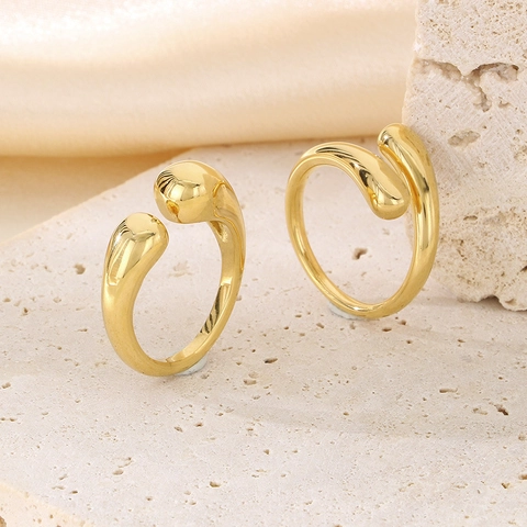 Anillo Abierto De Metal Fluido Gota De Agua Minimalista Acero Inoxidable 316L Ajustable Joyería Mujer