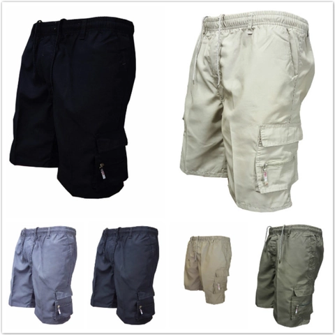 Men's Casual Cargo Shorts Multi-Pocket Summer Outdoor Athletic Drawstring Loose Solid Color Polyester Blend Half Pants