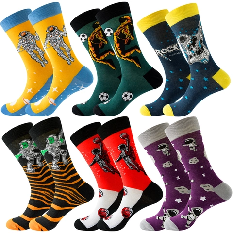 Space Astronaut Crew Socks Planet Constellation Cotton Blend Novelty Mid Calf Leisure Socks For Men Women