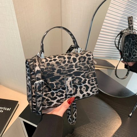 Sac À Épaule Imprimé Léopard En Simili Cuir Sac À Main Chic Avec Poignée Boucle Métallique Pour Femmes Tendance