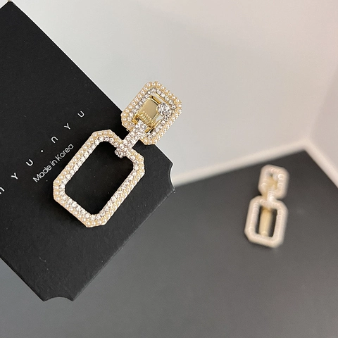 Elegant Alloy Rhinestone Artificial Pearl Geometric Square Duckbill Clip Gold Fashion Hairpin Hair Accessories For Women