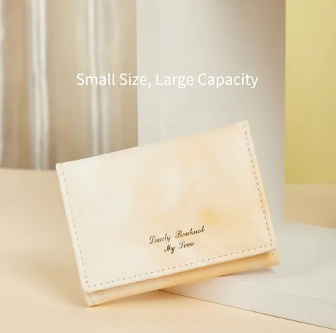 Cartera Corta De Tres Pliegues Para Mujer Patrón De Mármol Cuero PU Portatarjetas Delgado Letras Doradas