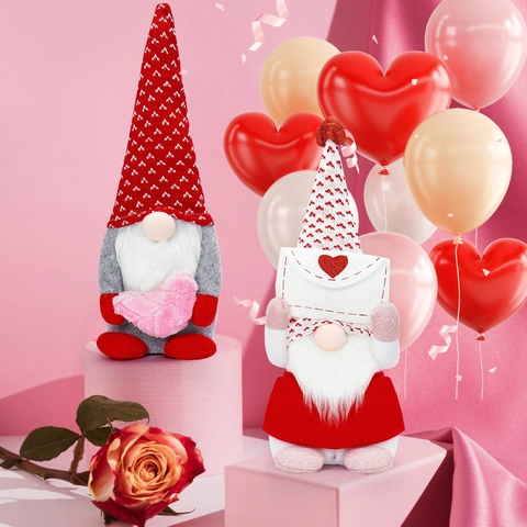 Valentine's Day Gnome Plush Doll Faceless Tomte Ornament With Heart Envelope Nordic Handcrafted Gonk Desktop Decoration For Home Party Gift