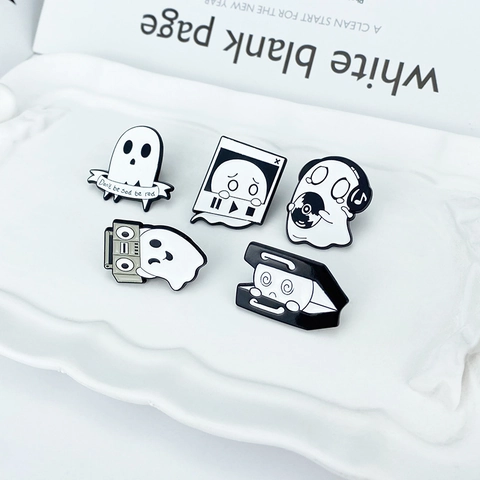 Cartoon Geist Emaille Pins Halloween Zinklegierung Broschen Musik Thema Geist Abzeichen Für Kleidung Taschen Cooles Geschenk