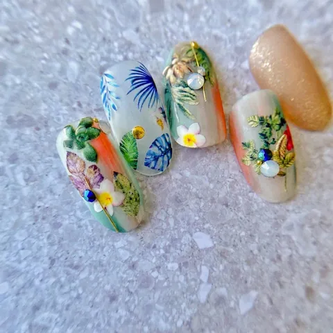 Pegatinas Para Uñas Hojas Tropicales Pájaro Patrones Florales Autoadhesivas Ultrafinas Decoración Manicura DIY Estilo Estético