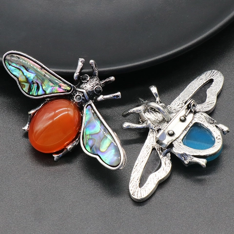 Broche Pendentif Abeille Vintage Double Usage Alliage Incrusté Nacre Abalone Pierre Naturelle Bijou Animal Pour Femme