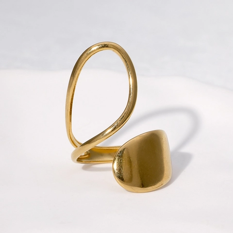 Anillo Abierto Irregular Acero Inoxidable Chapado En Oro De 18K Ajustable Minimalista Abstracto Joyería Para Mujer