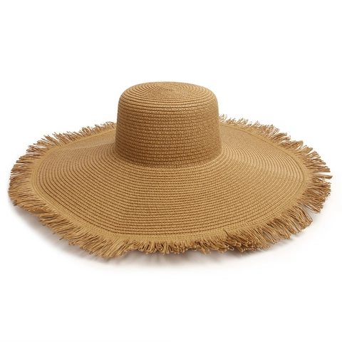 Women Large Brim Straw Hat Bohemia Style Sun Protection Beach Hat With Raw Edge Paper Straw Woven Sun Hat For Vacation Summer
