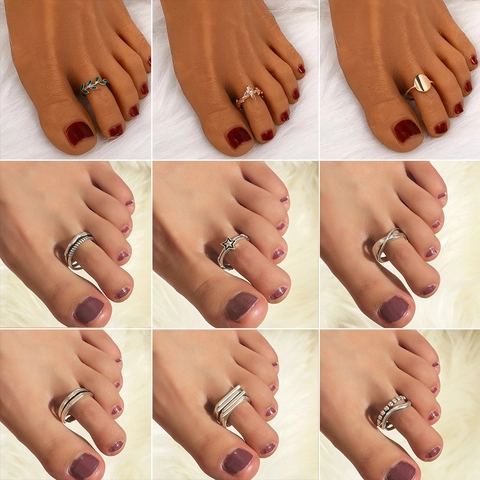 Geometric Copper Toe Rings For Women Adjustable Open Band Hollow Beach Jewelry Bohemian Sexy Ethnic Style Metal Foot Decor