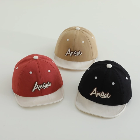 Cappellino Da Baseball In Cotone Per Bambini Ricamo Lettere Angel Design Bicolore Berretto Sole Neonato