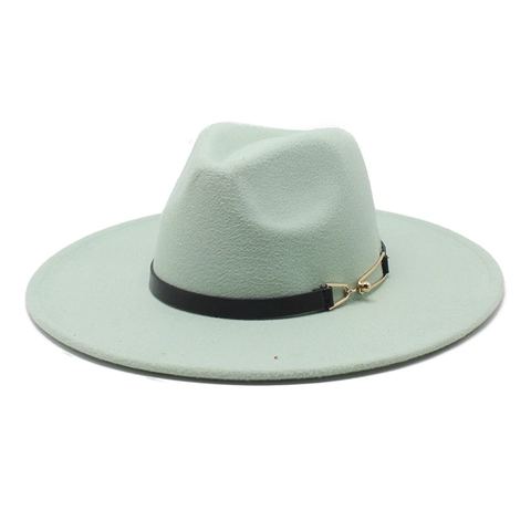 Classic Fedora Hat Wide Flat Brim Wool Felt Jazz Hat With Leather Band Gold Buckle Unisex Elegant Winter