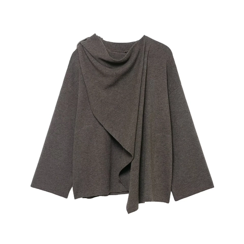 Jersey De Punto Para Mujer Cuello Bufanda Diseño Asimétrico Drapé Mezcla Poliéster Acrílico Elegante Top