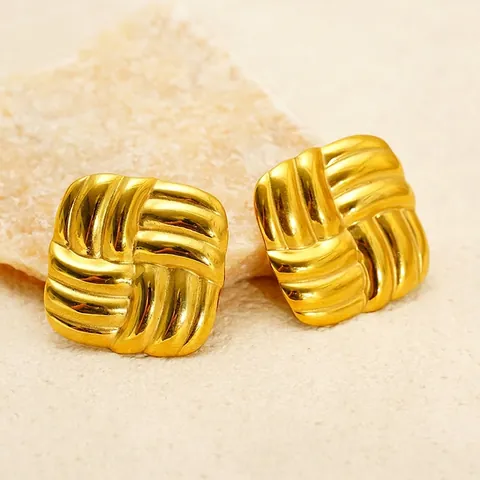 Geometrische Quadratische Ohrstecker 18K Vergoldet 304 Edelstahl Geflochtene Textur Vintage Schmuck Für Frauen