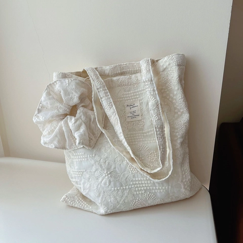 Stickerei Spitze Schultertasche Kosmetikbeutel Münzbörse Blumenmuster Leinwand Futter Französisch Vintage Elegant Tragetasche Frauen