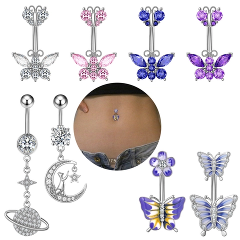 Piercing Ombelico Farfalla Luna Gatto Pianeta Zircone Smalto Rame Gioielli Per Piercing Corpo Per Donne