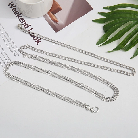 Women Fashion Metal Waist Chain Sweet Rhinestone Inlaid Waistband Sparkling Body Chain Daily Decorative Belt Jewelry