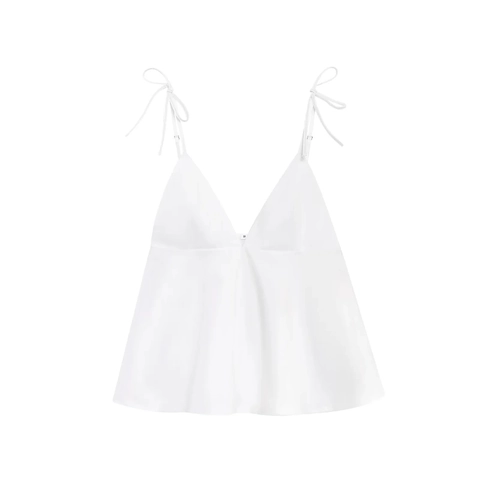 Top De Tirantes Con Cuello En V Para Mujer Sexy Tirantes Con Lazos Sin Mangas Poliéster Espalda Descubierta Color Sólido